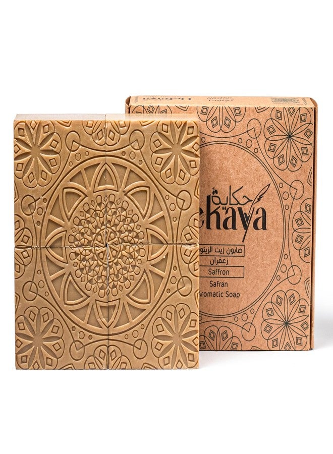 Hekaya Saffron Aleppo Soap Bar – Organic Olive Oil Soap for Face, Body & Hair – Handmade Natural Body Wash – 4-Pack for Face & Body | Natural, Moisturizing,(17.6 oz Total) - Image 1
